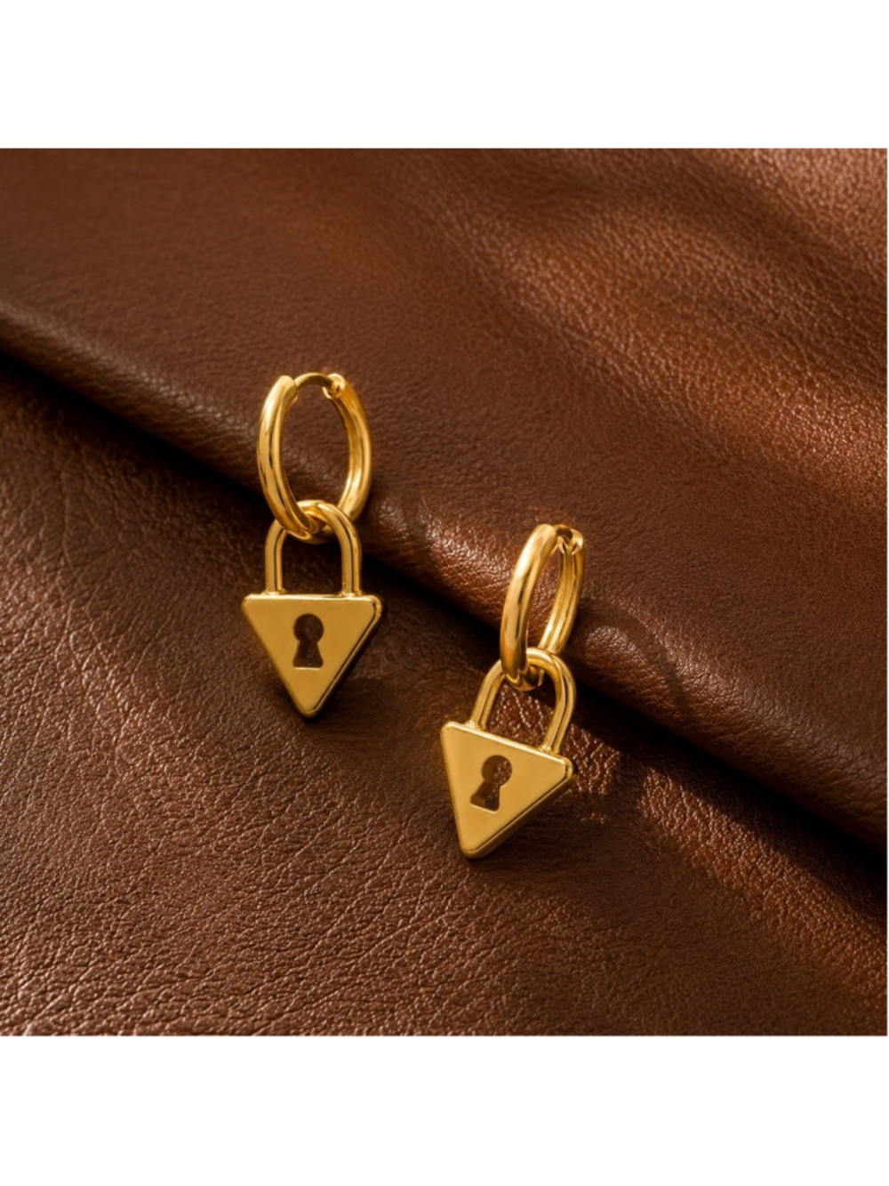 Free People Padlock Keyhole Earrings Gold Hoop Lock Steampunk Boho Retro VTG